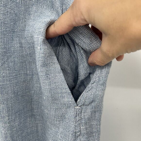 Faherty Hana 100% Linen Shirt Dress Blue Basket Weave Button Collared‎ Size XS - Picture 6 of 11